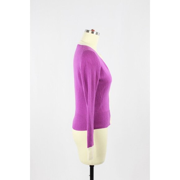 WHITE + WARREN Orchid Purple 100% Cashmere Deep V-Neck Cardigan Sweater, Size XS - Picture 2 of 14